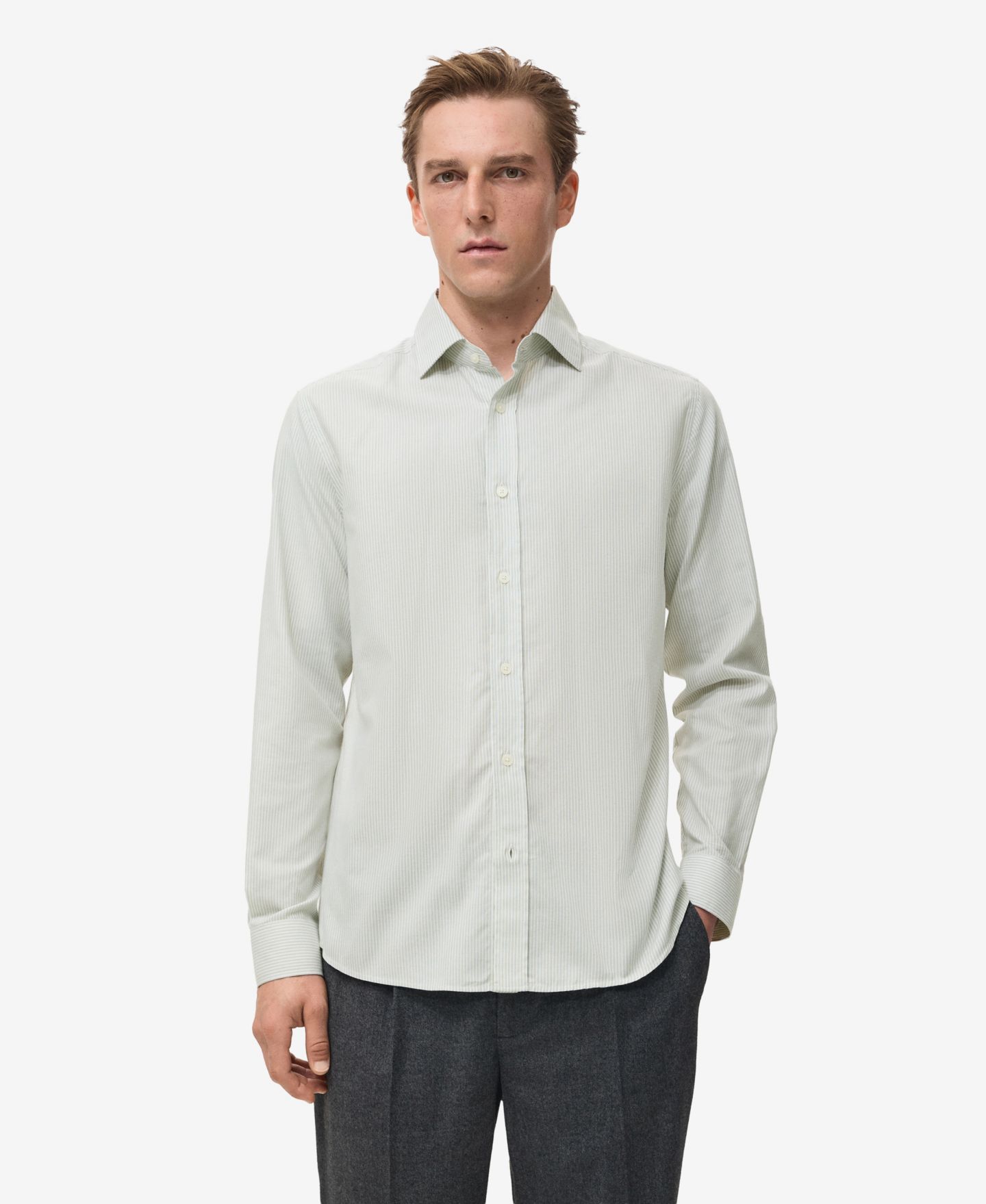 Мужская рубашка Mango Regular Cotton, цвет: Зелёный — фото 1