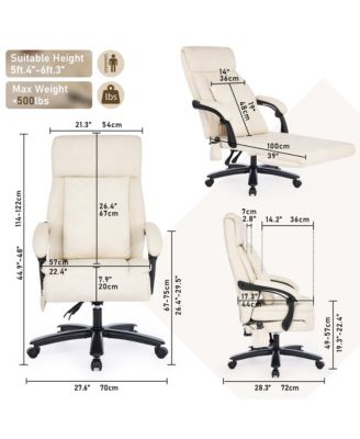 Reclining Office Chair with Massage & Footrest, PU Leather Swivel Desk Chair for Home Office or Relaxation Corner, 500 lbs
