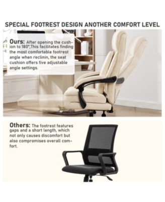 Reclining Office Chair with Adjustable Backrest and Footrest, PU Leather Swivel Desk Chair with Lumbar Support, Adjustable Seats with Wheels