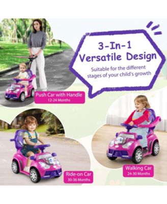 3-in-1 Push Car for Toddler Sliding Car with Seat Belt and Canopy