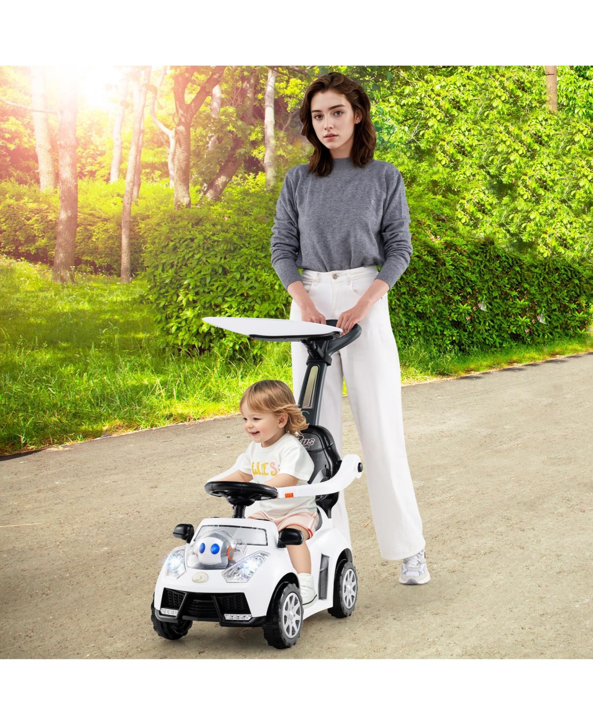 Mecale 3-in-1 Push Car for Toddler Sliding Car with Seat Belt and Canopy