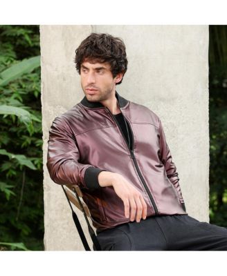 Men's Men's Chocolate Brown Patent-Panel Bomber Jacket