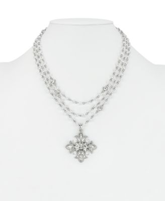 Three Strand Rhodium Plated Necklace