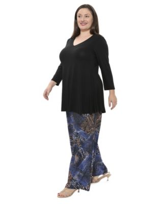 Plus Size Animal Print V Neck Long Sleeve Swing Tunic Top and Pant Set