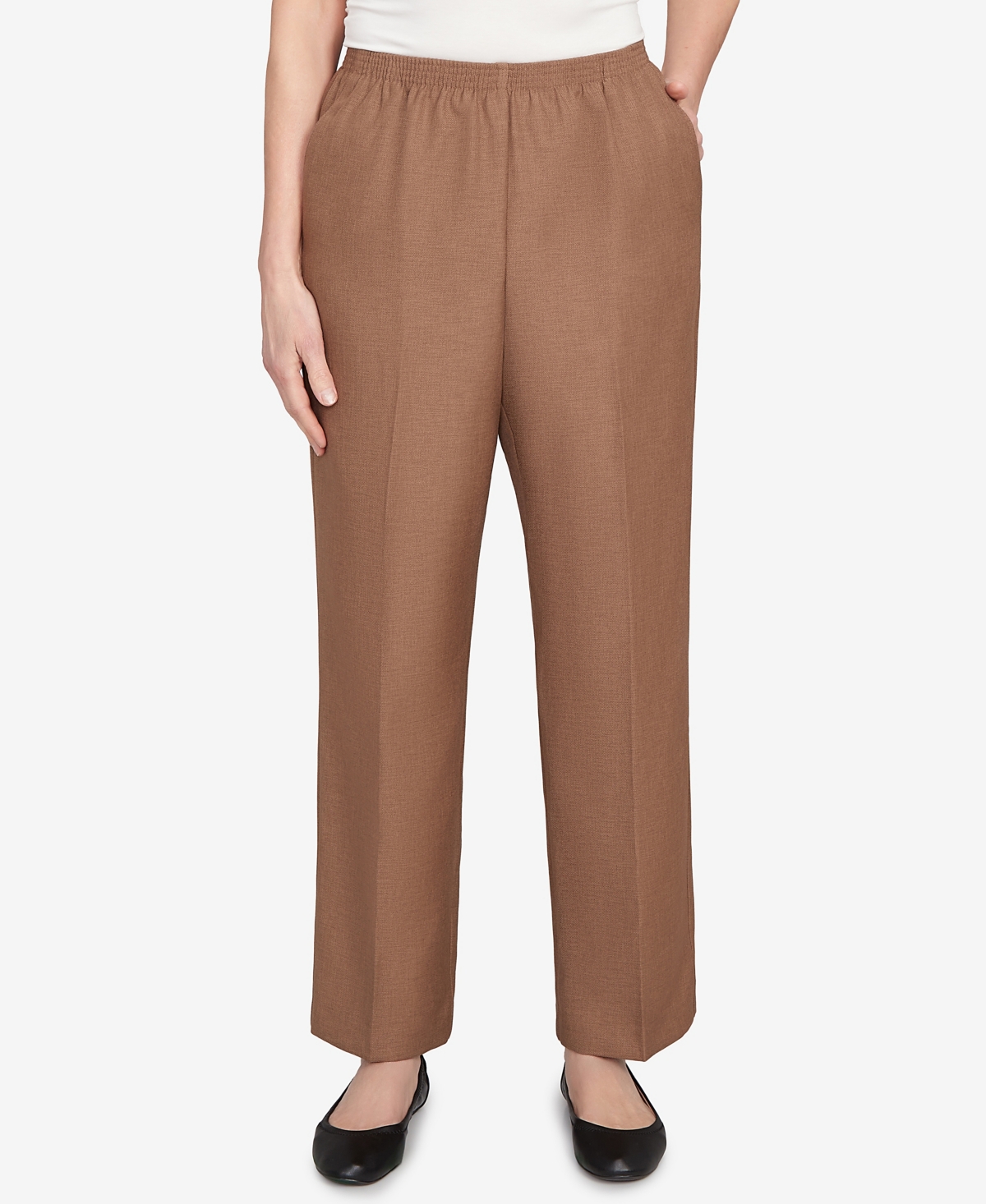 Alfred Dunner Petite Classic Textured Mid Rise Pull-on Pants In Brown