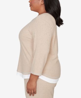 Plus Size Comfort & Joy Embellished Layered Hem Crew Neck Top