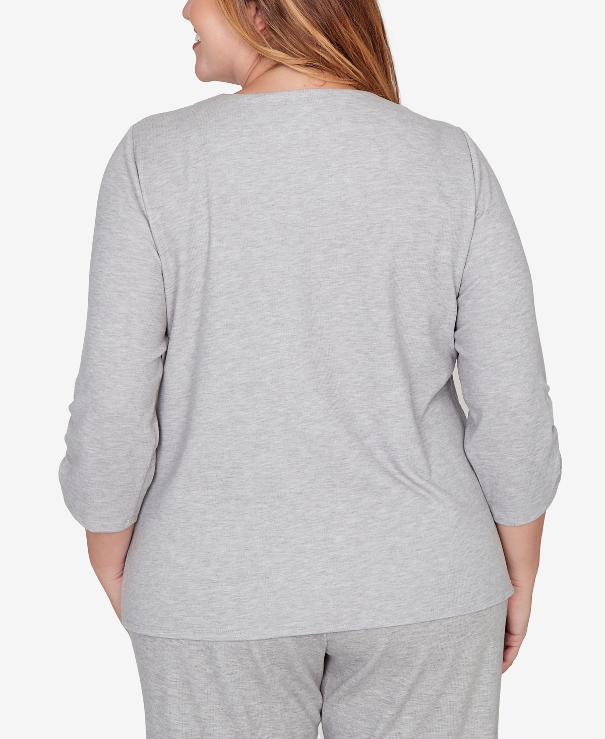 Alfred Dunner Plus Comfort & Joy Metallic Swirl Embroidered Split Neck Top