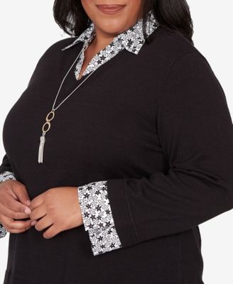 Plus Size Seville Print Woven Two in One Sweater with Necklace