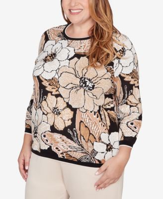 Plus Size Seville Jacquard Floral Butterfly Sweater
