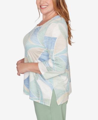 Plus Size St. Augustine Stained Glass Print Embellished Neck Top