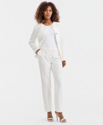 Women's Stretch Crepe Three-Button Seamed-Waist Jacket & High-Rise Straight Pants