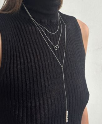 Silver-Tone Freshwater Pearl (3mm) Lariat Layered Necklace, 16" + 2" extender
