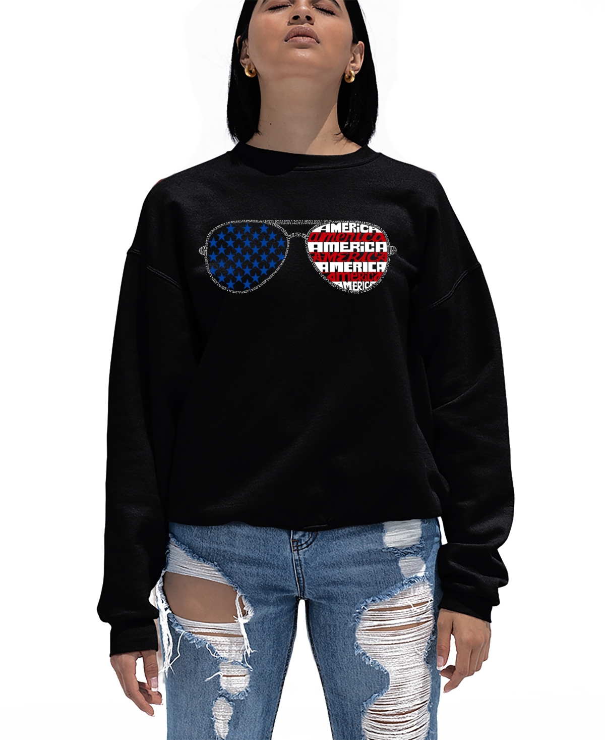 La Pop Art Women's Americana Sunglasses Word Crewneck Sweatshirt