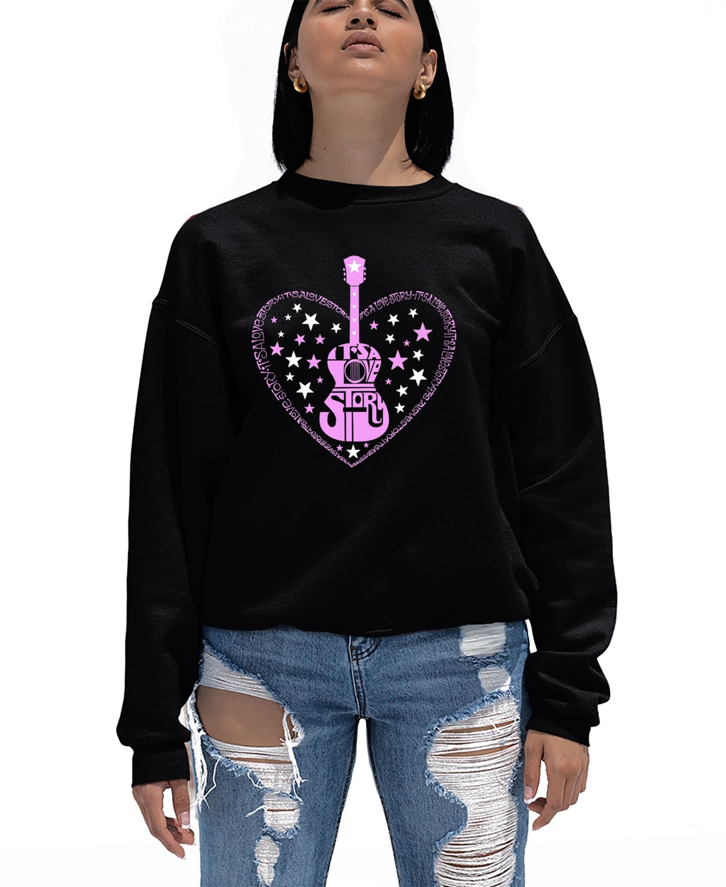 Женская толстовка LA Pop Art It's A Love Story Word Art Crew Neck, цвет: Чёрный — фото 1