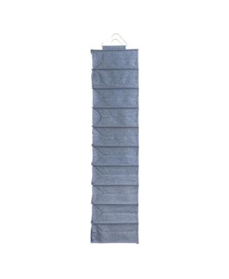 Hanging Narrow Cotton Blend and Plastic Closet Organizer with 10 Storage Shelves, Denim