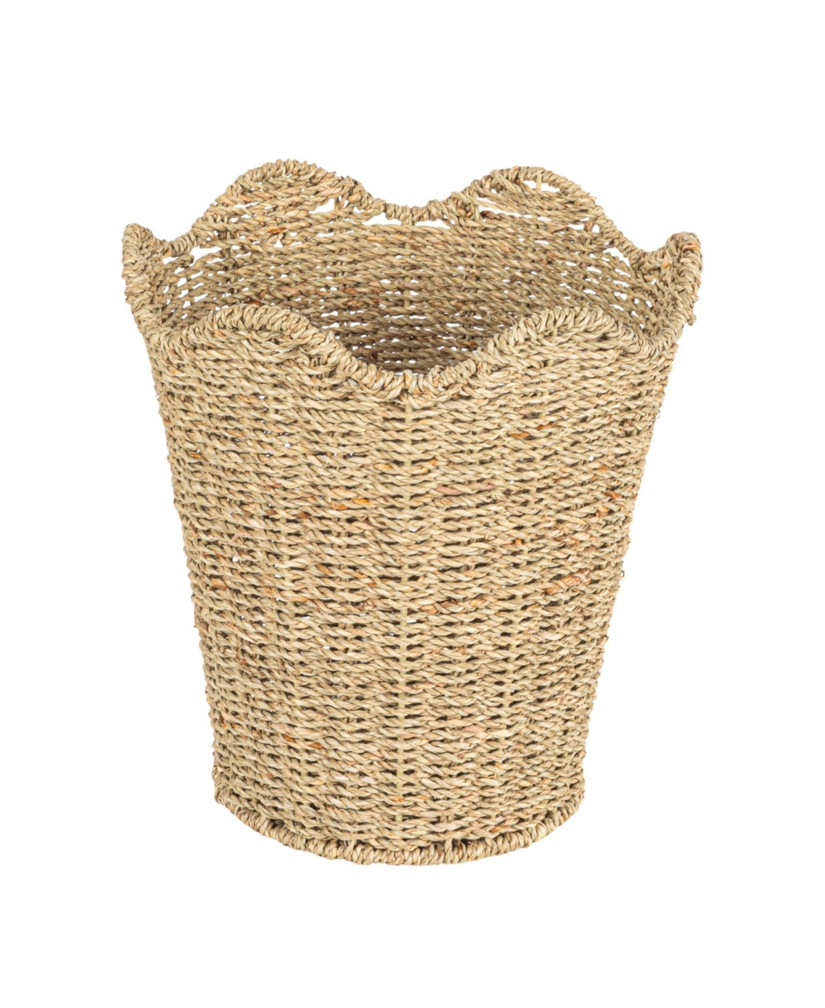 Household Essentials Woven Seagrass Wastebin with Scalloped Edge, Beige