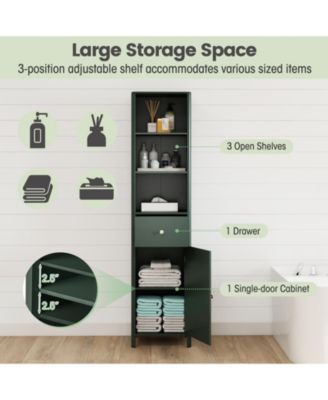 Tall Narrow Bathroom Cabinet with Decorative Door Design