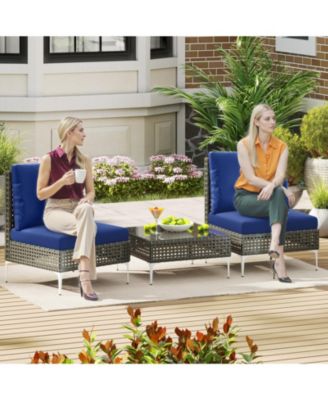 3 Pieces Conversation Chairs with Tempered Glass Coffee Table.