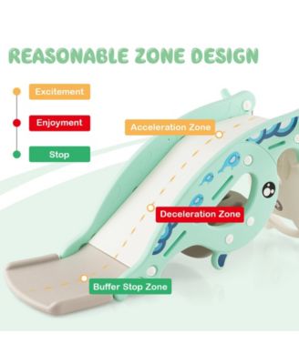 4-in-1 Kids Slide Rocking Horse with Basketball and Ring Toss-Green