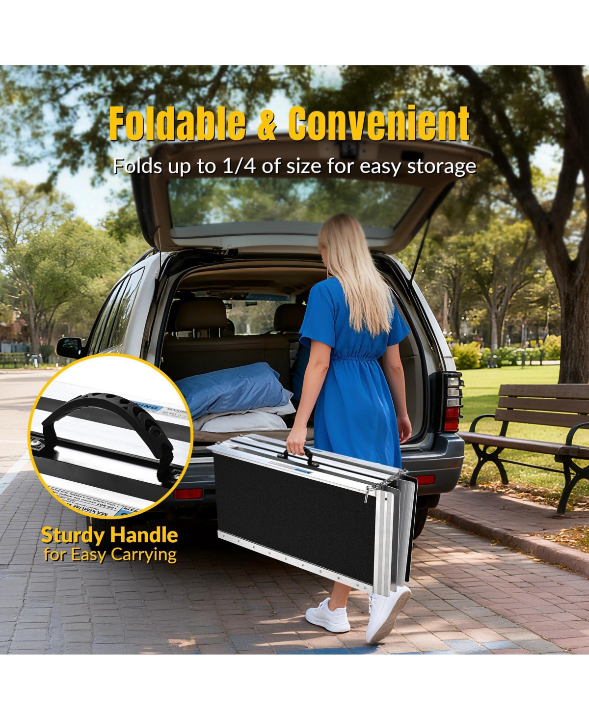 Yescom Portable Wheelchair Ramp Aluminum 5FT Folding Anti-slip 600LBS Capacity for Threshold Doorways