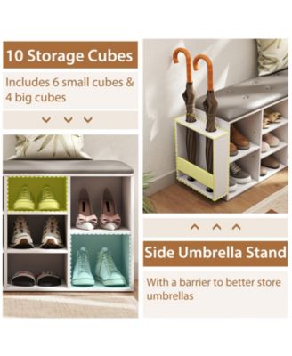 Shoe Storage Bench with Umbrella Holder and Adjustable Shelf