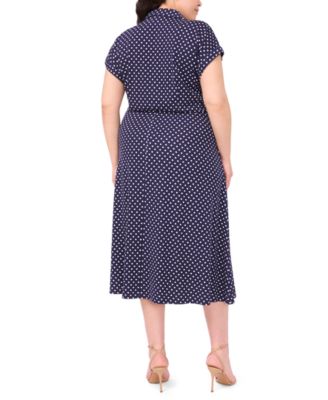 Plus Size Pull-On Printed Belted Midi Shirt Dress