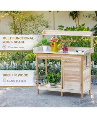 Wooden Potting Bench with Open Shelf Storage for Gardening Needs