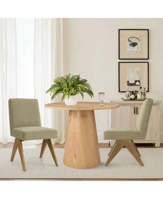 3-Piece Round Dining Table Set for 2, Small Kitchen Table with Rubberwood Legs and Upholstered Chairs for Apartment or Nook