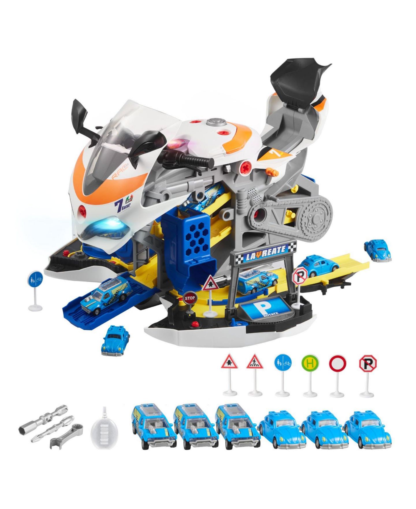Детские игрушки Mecale Motorcycle Engine 6-in-1 Transforming 25-Piece Toy with Lights & Sounds, цвет: Синий — фото 1