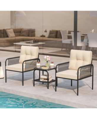 3 Pieces Outdoor Rattan Furniture Conversation Set