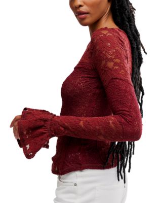 Women's Flared-Sleeve Sheer Lace Top