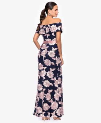 Petite Printed Off-The-Shoulder Gown
