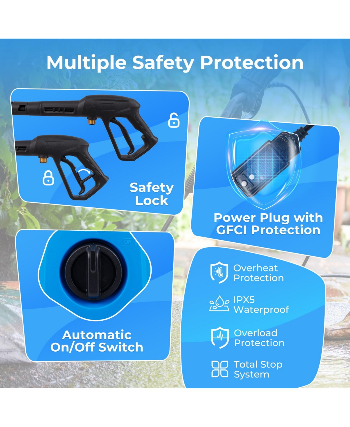 Sugift 1900 Psi 1.8 Gpm Electric Pressure Washer with 4 Quick Connect Nozzles