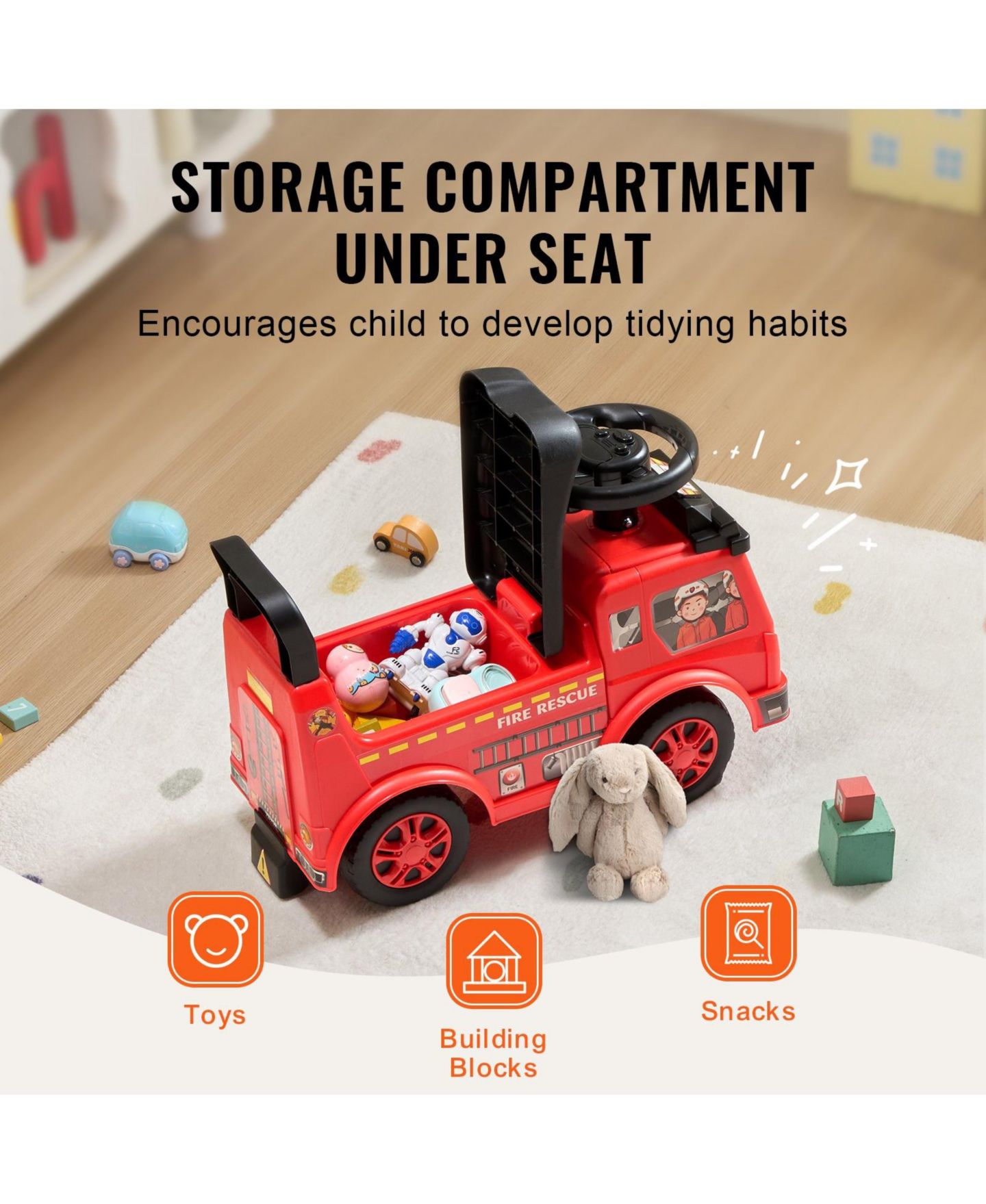 Детская игрушка Mecale Ride-On Push Car with Musical Steering Wheel & Under-Seat Storage, Ages 1-3, цвет: Красный — фото 8