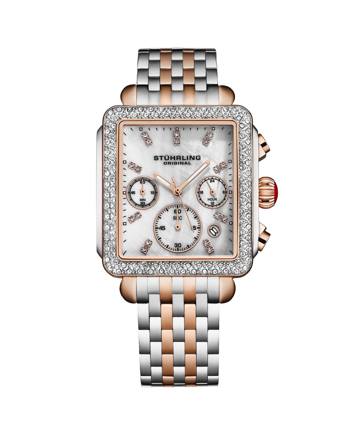 Stuhrling Womens 4083 Bezel Chronograph Watch with Mother of Pearl Dial and Silver Bracelet Watches