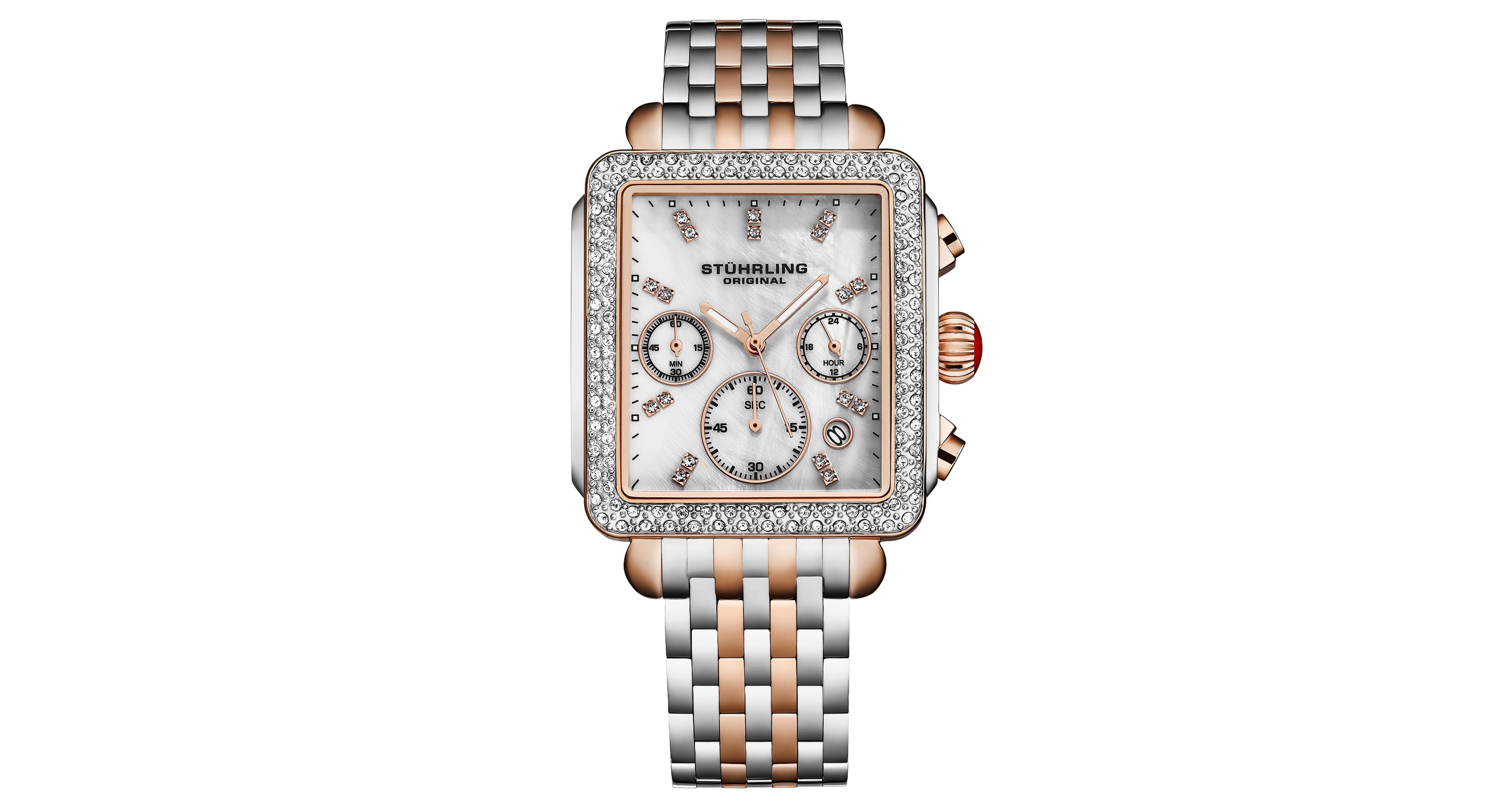 Stuhrling Womens 4083 Bezel Chronograph Watch with Mother of Pearl Dial and Silver Bracelet Watches