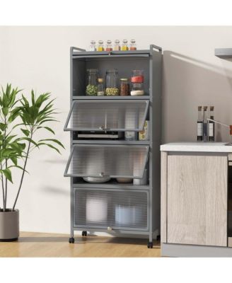 5-Tier Kitchen Baker's Rack Storage Cabinet Mobile Microwave Stand Flip-up Doors