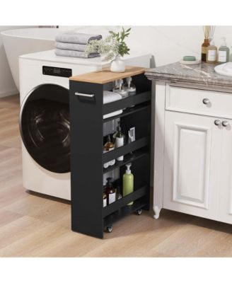 4-Tier Rolling Storage Cart 8" Slim Kitchen Cart on Wheels with Open Shelves