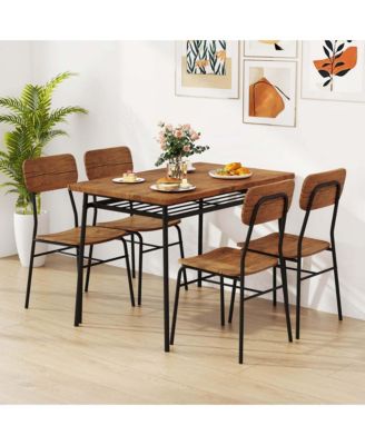 5 PCS Wood Square Kitchen Table & Chair Set with Metal Frame Storage Rack