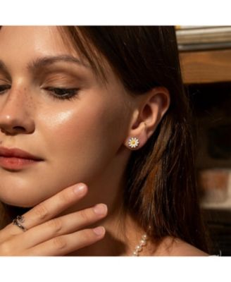 Enamel Daisy Stud Sterling Silver Earrings