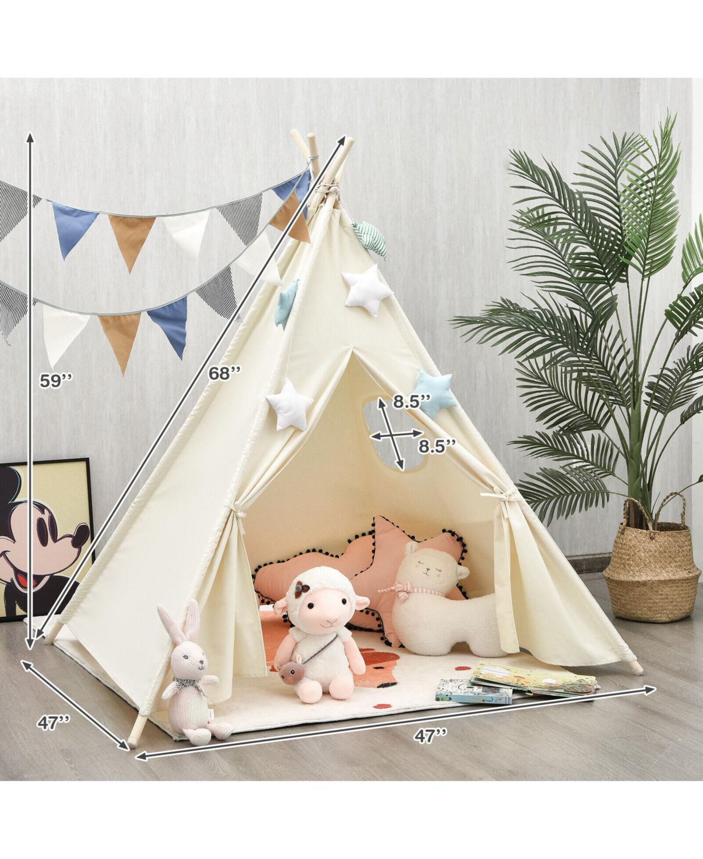 Детская игрушка SKONYON Window Wooden-Pole Play Tent, Ages 3+, цвет: Бежевый / Хаки — фото 4