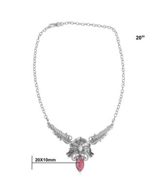 Sterling Silver Rhodochrosite Cactus Flower Marquise Feather Necklace, 20 Inches