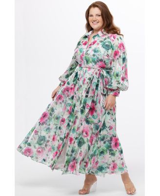 Women's Long Sleeve Floral Button Down Dress