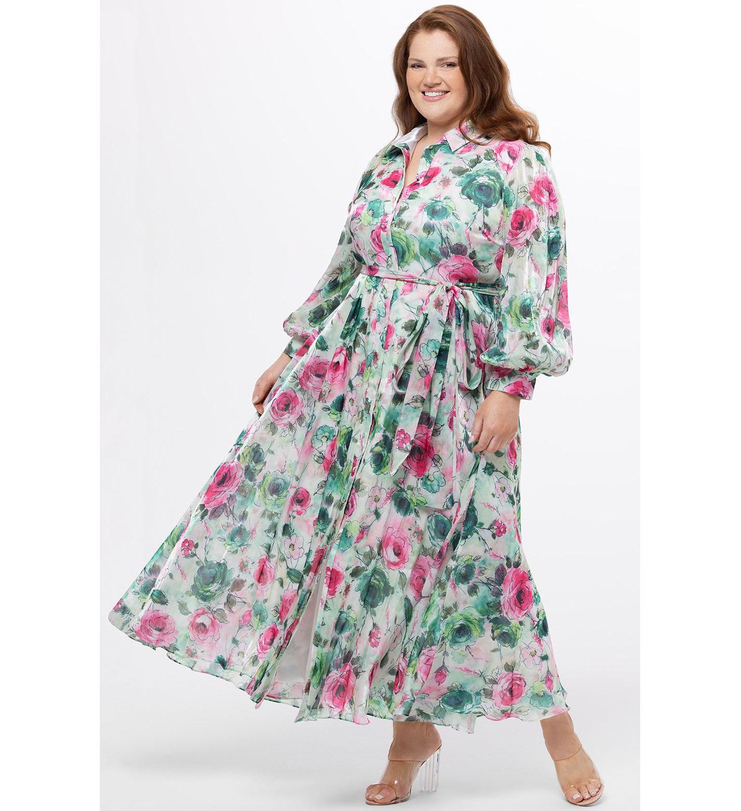 Женское платье Celebrations by Sydney's Closet Long Sleeve Floral Button Down, цвет: Разноцветный с принтом — фото 3