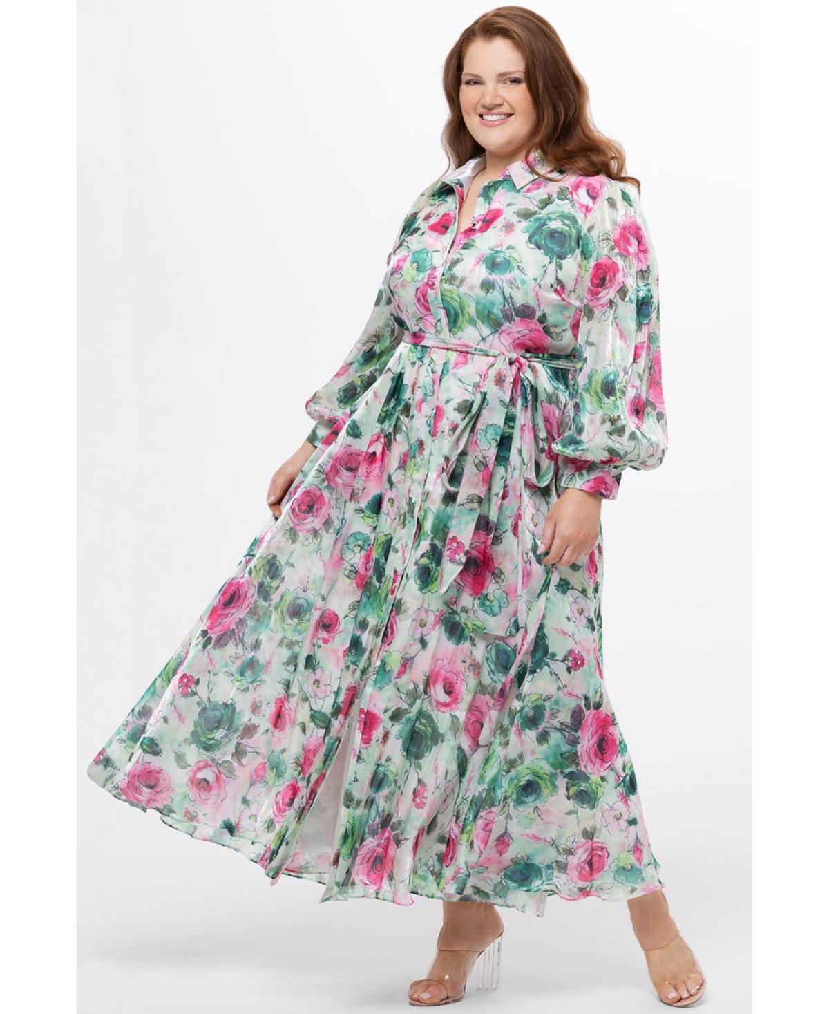 Celebrations by Sydney's Closet Women's Long Sleeve Floral Button Down Dress