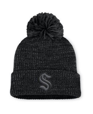 Women's Black Seattle Kraken Authentic Pro Road Cuffed Knit Hat with Pom
