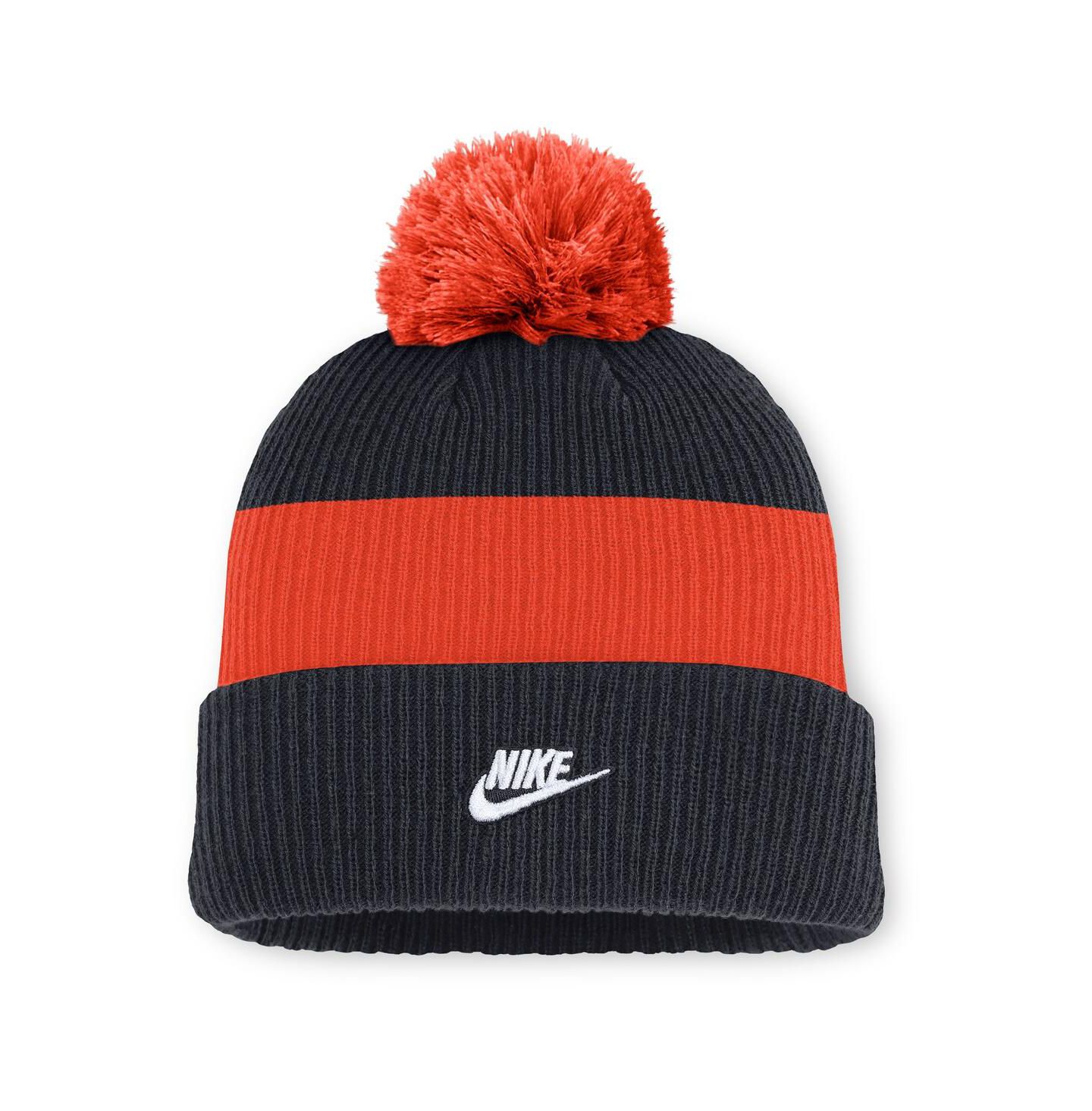 Мужская шапка Nike Navy/Orange Detroit Tigers Cooperstown Collection Peak Standard Cuffed Knit Hat with Pom — фото 2