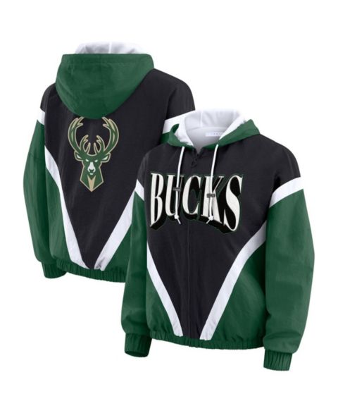 Женские худи WEAR by Erin Andrews Women's Black/Hunter Green Milwaukee Bucks Color Block Full-Zip Windbreaker Jacket
