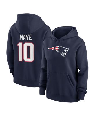Women's Drake Maye Navy New England Patriots Player Name & Number Fleece Hoodie