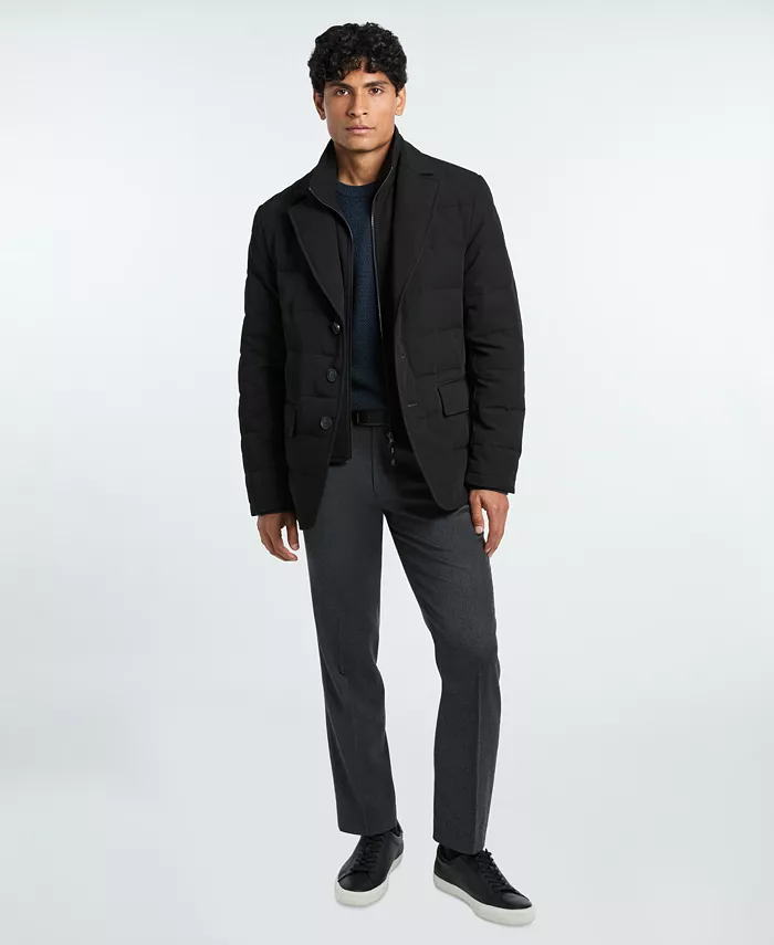 Men's Solid Quilted Puffer Blazer Jacket - thumbnail 7